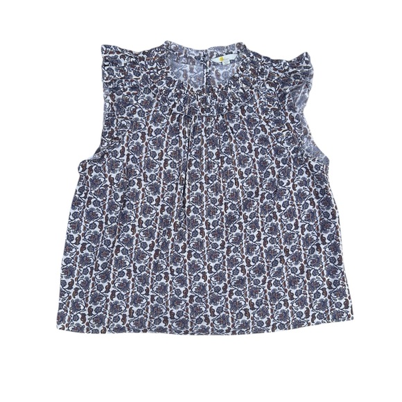 BODEN Babydoll Top Sz 14 Floral Ruched Panels Metallic Threads Boho Cottagecore - Picture 2 of 16